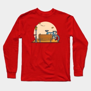 Bike in Park with Bench And Street Lamp Cartoon Vector Icon Illustration Long Sleeve T-Shirt